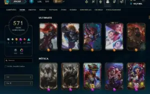 Platina 1 com TODOS os Champs e 571 Skins ( Nivel 873 )