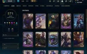 Platina 1 com TODOS os Champs e 571 Skins ( Nivel 873 )