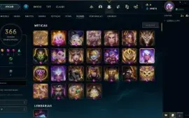 conta LoL full champ 720 skins plat 1 64% win rate