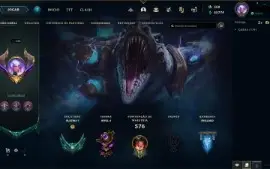 conta LoL full champ 720 skins plat 1 64% win rate