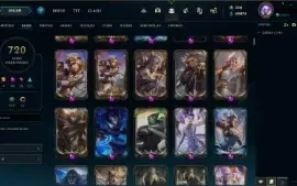 conta LoL full champ 720 skins plat 1 64% win rate