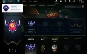 Conta DIAMANTE 4 com 60% de win rate, 27 champs e 2 skins