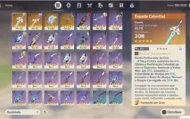 GENSHIN IMPACT 5 X 5 ESTRELAS 4X5 ARMAS 20 PERSONAGENS AR35