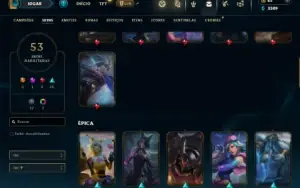 Unranked com 90 Champs e 53 Skins + 30 Espolios