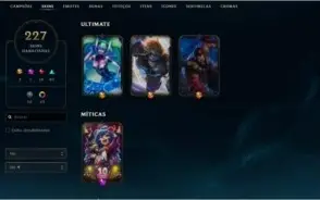 Conta LOL com 227 skins, para vender rápido!!!