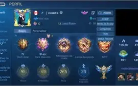 Conta ML ex-glória mítica com 95 heros e 265 skins