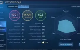 Conta ML ex-glória mítica com 95 heros e 265 skins