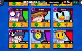 Conta Brawl Stars 36 brawlers Inúmeros SP e Assessórios