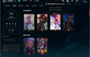 Conta diamante 2 com 103 champs e 74 skins ( 4 ultimates )