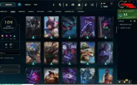 Conta LoL com 109 skins sendo 10 lendárias