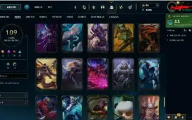 Conta LoL com 109 skins sendo 10 lendárias