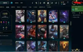Conta LoL com 109 skins sendo 10 lendárias