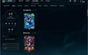 Conta League of Legends 114 campeões, 62 skins GOLD 4