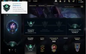 Conta platina 4 com 7 Vitoriosas, 130 champs e 92 skins