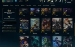 Mestre com 31 Champs e 1 Skin + 16 Fragmentos