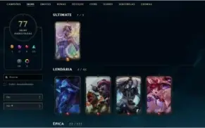 Conta league of legends lvl 136, 77 skins e gold 2 na solo