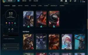 Conta unranked com 52 skins e 94 champs