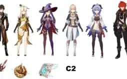 Genshin impact Ganyu, Zhongli, Diluc, Jean C2, Mona + Atlas