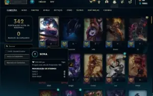 Conta ouro 2 com 120 Champs e 70 Skins + 500k de Sona