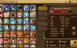 Reroll Summoners War lvl10 com Canon Girl Dark - Bella