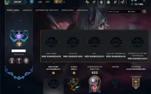 Unranked com 125 Champs e 126 Skins +3 Prestigios
