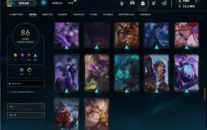 Ouro 1 com 150 champs e 86 Skins + 1800 RP