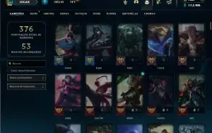 Ouro 1 com 150 champs e 86 Skins + 1800 RP