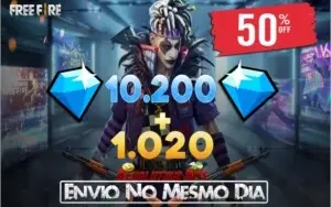 10.200 DIAMANTES FREE FIRE + 1.020 DE BÔNUS 💎