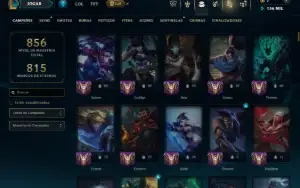 Ouro 1 com TODOS os Champs e 457 Skins +12 Vitoriosas