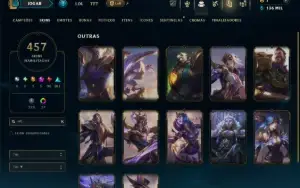 Ouro 1 com TODOS os Champs e 457 Skins +12 Vitoriosas