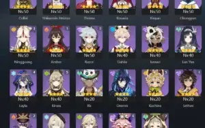 conta genshin ar 60, 27 personagens t5, 11 armas t5