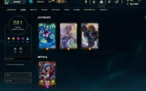 Ouro 3 com TODOS os champs e 281 Skins ( Nivel 740 )
