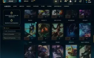 Unranked com 75 Champs e 15 Skins + 1 Rara do Rammus Rei
