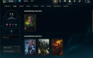 Unranked com 75 Champs e 15 Skins + 1 Rara do Rammus Rei