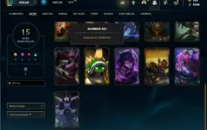 Unranked com 75 Champs e 15 Skins + 1 Rara do Rammus Rei