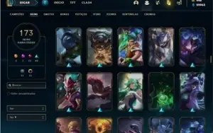 Conta ouro 1 com TODOS os champs e 173 Skins + 7 Vitoriosas