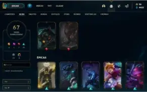 Conta platina 4 com 67 skins e 87 champs