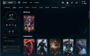 Conta platina 4 com 67 skins e 87 champs