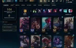 Unranked com TODOS os champs e 36 Skins + 2 Prestigios