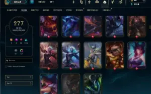 Platina 1 com TODOS os champs e 277 Skins ( SUP / MID )