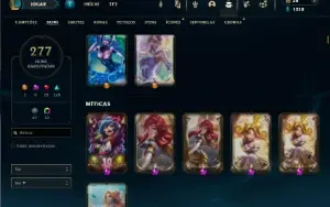 Platina 1 com TODOS os champs e 277 Skins ( SUP / MID )