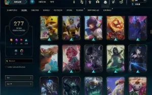 Platina 1 com TODOS os champs e 277 Skins ( SUP / MID )