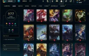 Platina 1 com TODOS os champs e 277 Skins ( SUP / MID )