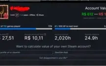 Conta steam, 5 anos de conta com 74 jogos.