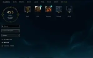 Conta LoL Platina season 8, md10 não feita, 73 skins