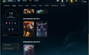 Conta unranked com 14 skins e 55 champs