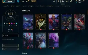 Conta Unranked com todos os Champs e 107 skins +2 Skin Raras