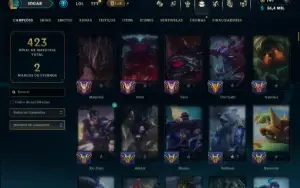 Ouro 2 com TODOS os Champs e 264 Skins ( TOP / SUP / JG )
