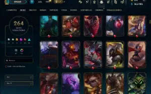 Ouro 2 com TODOS os Champs e 264 Skins ( TOP / SUP / JG )