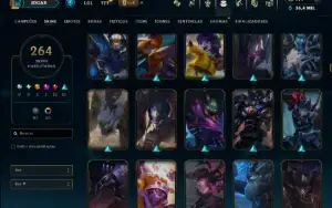 Ouro 2 com TODOS os Champs e 264 Skins ( TOP / SUP / JG )